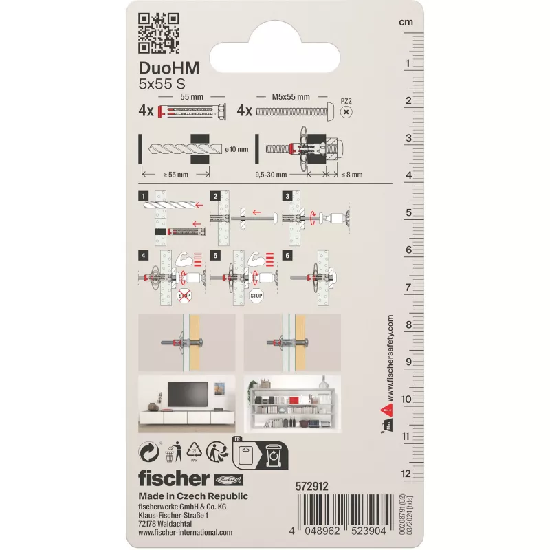 Fischer DuoHM 5x55 S PH PZ ertmės inkaras 55 mm, 4 vnt. 572912