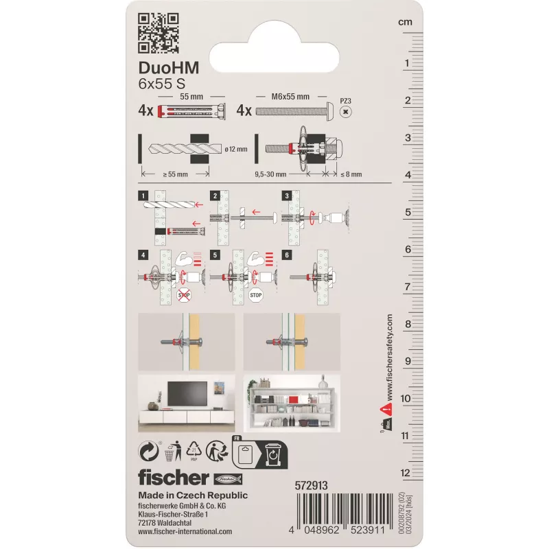 Fischer DuoHM 6x55 S tuščiavidurių sienų inkaras su varžtais, 4 vnt. 572913