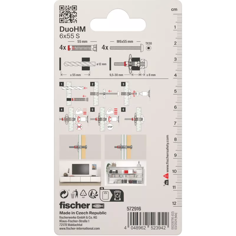 Fischer DuoHM 6x55 S PH TX tuščiavidurių sienų inkaras 55 mm, 4 vnt. 572916