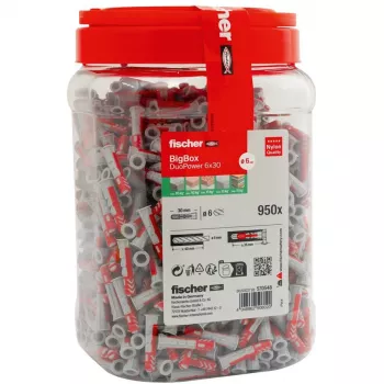 fischer DUOPOWER 6x30 universali sieninė kaištis BigBox, šviesiai pilka/raudona, 950 vienetų, uždaroma dėžutė 570548