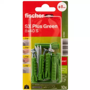 Fischer DUOPOWER Varžtų ir Kaiščių Rinkinys 100 vnt. - 6x30/8x40/10x50 mm - PZ2 - Žalia
