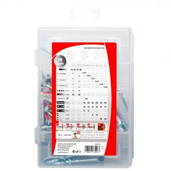 Fischer DUOPOWER tvirtinimo kaiščių ir varžtų rinkinys 547212 – 20 dalių komplektas betonui, plytoms ir gipso kartonui
