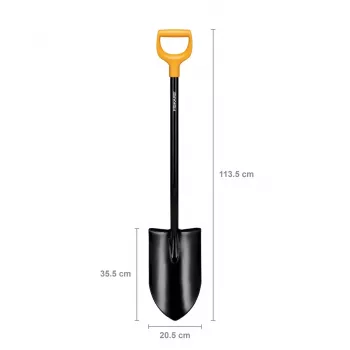Fiskars Solid+ XL aštrus kastuvas su plienine D rankena, boro plieno geležte, 1250 mm