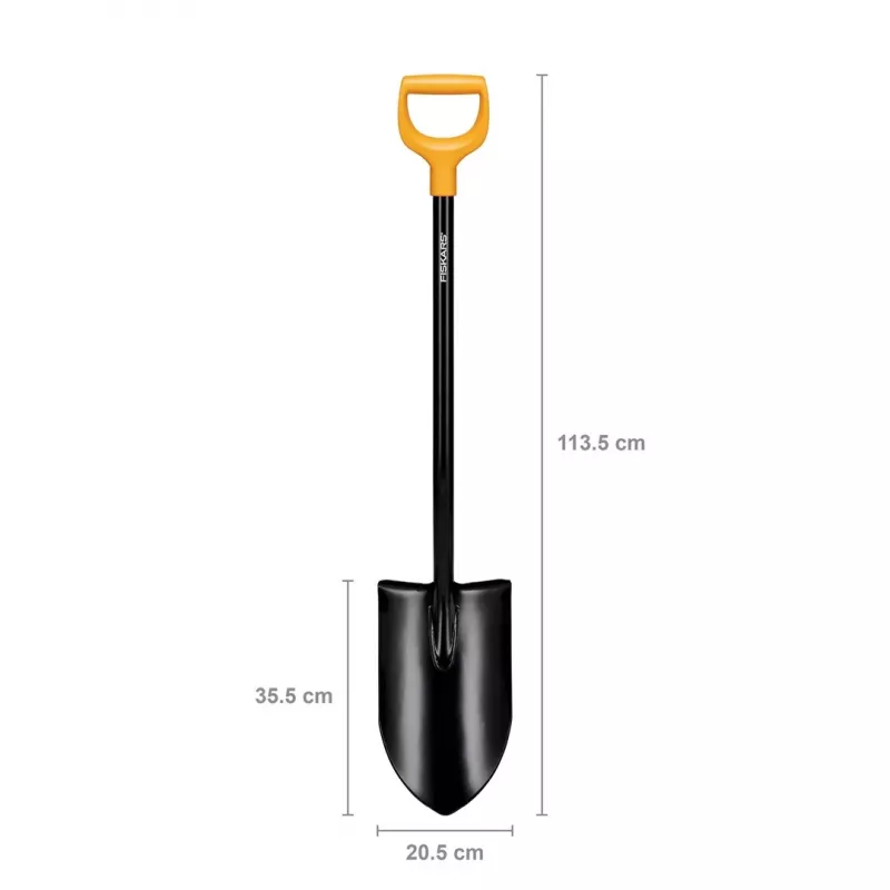 Fiskars Solid+ XL aštrus kastuvas su plienine D rankena, boro plieno geležte, 1250 mm