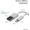 Flexline USB įkrovimo ir sinchronizavimo laidas, USB-A į 8 kontaktų (Lightning), 2.0, ABS, baltas, 5,0m (FL31-12048)