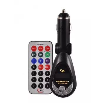 FM siųstuvas CMP05 su nuotolinio valdymo pulteliu, USB lizdu, MicroUSB, SD/TF kortelių lizdu, 87.5-108 MHz, 12V/24V, juodas