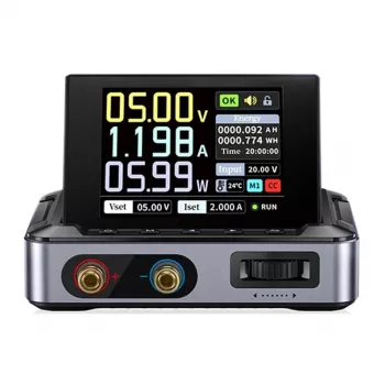 FNIRSI DPS150 PD Reguliuojamas nuolatinės srovės maitinimo šaltinis 150W 0-28V 0-5A USB-C PD ir DC įvestis TFT ekranu