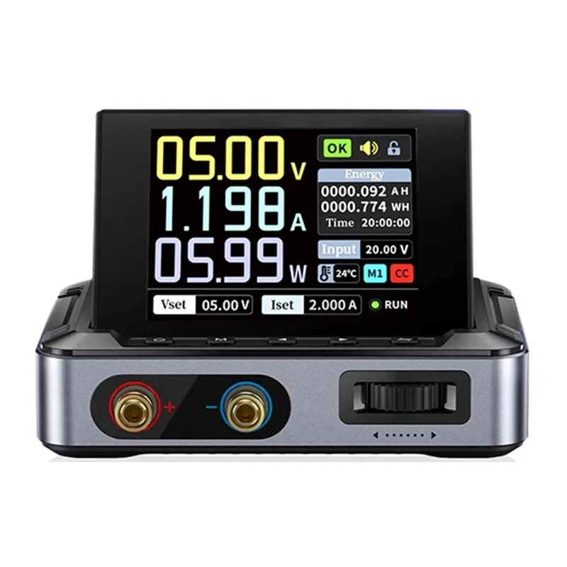 FNIRSI DPS150 PD Reguliuojamas nuolatinės srovės maitinimo šaltinis 150W 0-28V 0-5A USB-C PD ir DC įvestis TFT ekranu