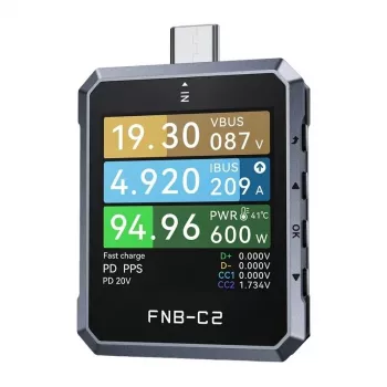 FNIRSI FNB-C2 USB testeris – 1.44 colio TFT, 4-28V/0-7A, PD/QC/PPS trigeris ir aptikimas