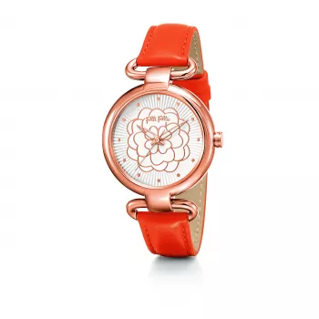 Folli Follie Watch Woman WF15R030SPW (32mm) Rose Gold-Tone Stainless Steel White Leather