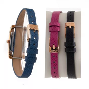 Folli Follie WF13B064SPWA Moteriškas kvarcinis analoginis laikrodis – baltas odinis dirželis, 34 mm rožinio aukso korpusas