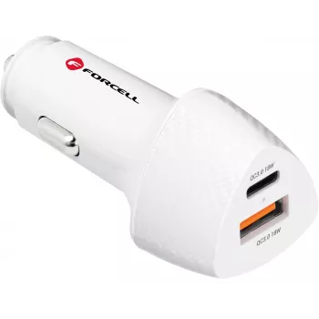 Forcell Carbon CC50-1A1C 38W USB-C PD + USB-A QC 3.0 automobilinis įkroviklis - baltas