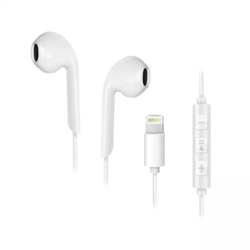 Forcell F-Audio HR-ME25 Lightning į ausis įdedamos ausinės su mikrofonu ir nuotolinio valdymo pulteliu, baltos
