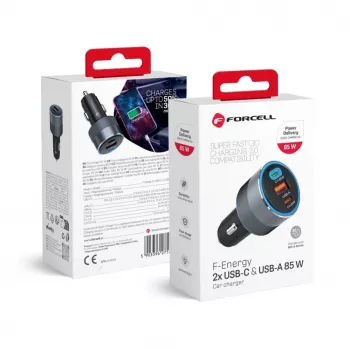 Forcell F-Energy Alu automobilinis kroviklis 2 x Type C + USB A PD QC4 SFC 2.0 4.5A 85W
