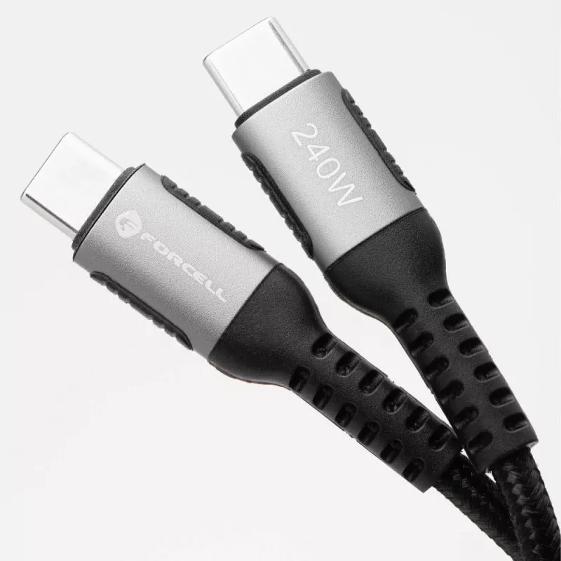 FORCELL F-Energy Cafule USB-C į USB-C laidas 1,2 m 240 W 5 A PD QC 4.0 pintas juodas