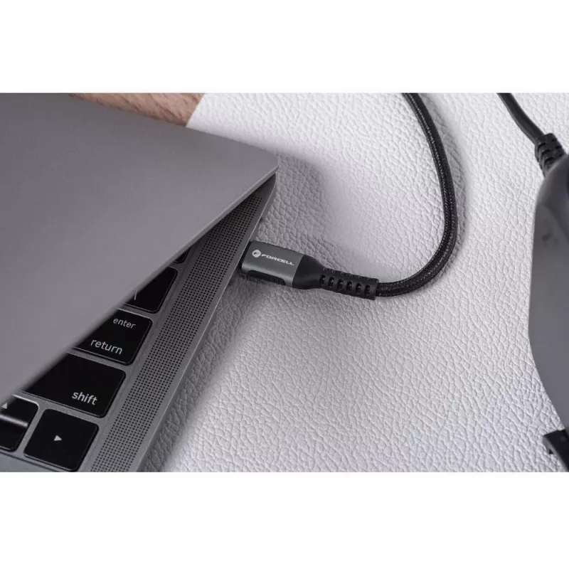 Forcell F-Energy Cafule USB-C į USB-C laidas 3m 240W PD 3.1 QC 4.0 pintas juodas