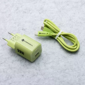 Forcell F-Energy GaN III VT-41 33 W sieninis įkroviklis, 1x USB-C PD 3.0/PPS ir 1x USB-A QC 4.0, žalias