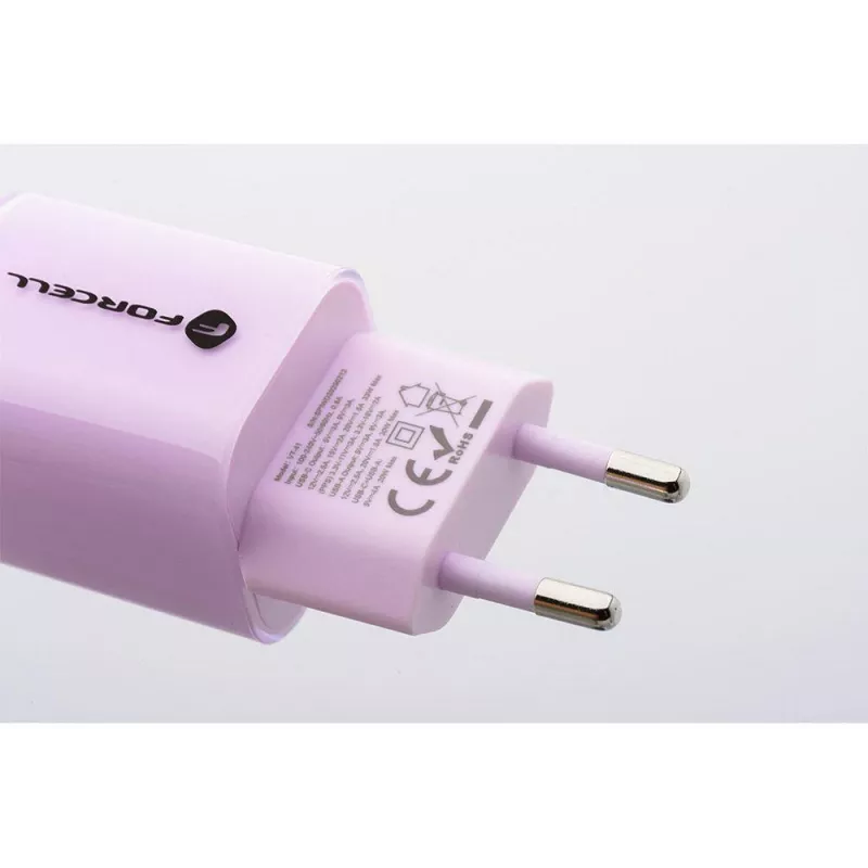 Forcell F-Energy GaN III VT-41 33W 1x USB-C 1x USB-A PD 3.0 QC 4.0 sieninis įkroviklis violetinis