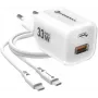 Forcell VT-41 GaN III 33W sieninis įkroviklis su 1x USB-C PD 3.0 ir 1x USB-A QC 4.0 (baltas)