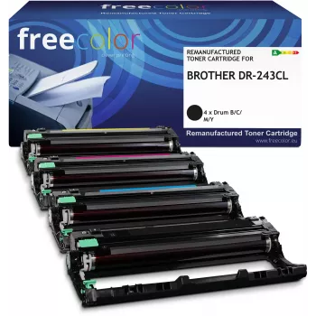 Freecolor Perdirbtas Brother DR-243CL būgno rinkinys juoda, žydra, rausvai raudona, geltona – 18 000 puslapių