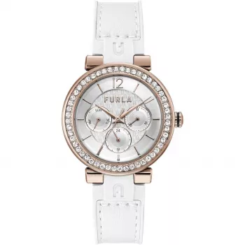 FURLA Arco Chain moteriškas laikrodis 38mm sidabrinis nerūdijančio plieno tinklelio apyrankė WW00011003L3