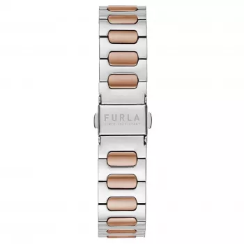 FURLA Arco Chain moteriškas laikrodis su kvarciniu mechanizmu, 38 mm nerūdijančio plieno tinklelio apyranke, rožinio aukso spalvos