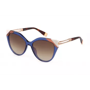 FURLA SFU683-5506NA Moteriški Drugelio/Katinės Akies Akiniai nuo Saulės Havana Vėžlio Spalvos Acetato Rėmelis Rudi Gradientiniai Lęšiai 55mm
