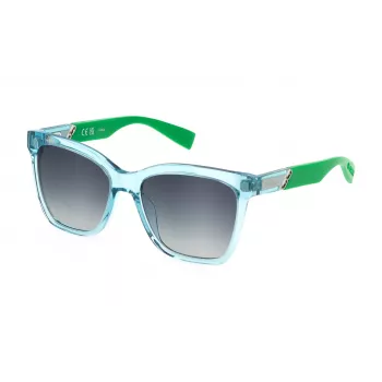 FURLA SFU688-54C71B Moteriški katės akies formos akiniai nuo saulės - Havana acetato rėmelis, rudi gradientiniai lęšiai - 54/17/140 mm