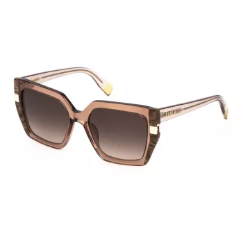 FURLA SFU818-550805 Moteriški katinėlio akies formos akiniai nuo saulės Havana acetato rėmeliu rudais gradientiniais lęšiais 55/18/140 mm
