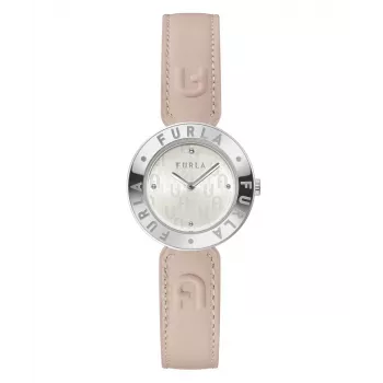 FURLA Moteriškas Laikrodis WW00004004L1 30mm Nerūdijančio Plieno Kvarcinis Analoginis Rožinis Odinis Dirželis