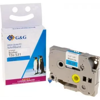G&G 14956 suderinama su Brother TZe-531 mėlyna etikečių juosta 12mm 8m juodas tekstas