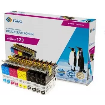 G&G suderinamų rašalo kasečių rinkinys Brother LC-123 – 10 vnt. rinkinys juoda, žydra, purpurinė, geltona (15060)