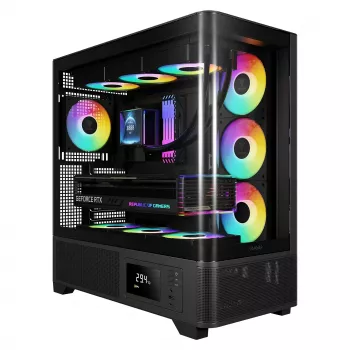 Gamdias Atlas P2 GAMING vidutinio dydžio bokštas ARGB korpusas su grūdintu stiklu, juodas, 4x120mm ARGB ventiliatoriai