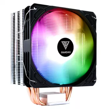 GAMDIAS Boreas E1-410 Lite RGB procesoriaus aušintuvas - 120mm PWM ventiliatorius, 4 tiesioginio kontakto šilumos vamzdeliai, 180W TDP, RGB apšvietimas, suderinamas su Intel LGA1700/1200/115X ir AMD AM5/AM4, juodas