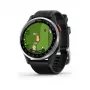 Garmin Approach S44 sidabrinis aliuminio apvadas su juodu silikoniniu dirželiu