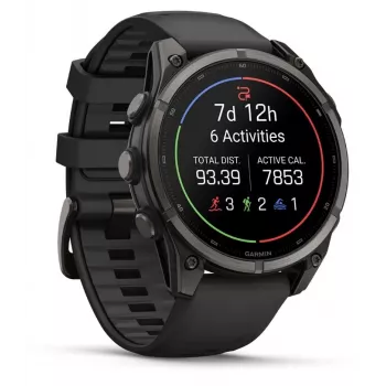 Garmin fenix 9 – 47 mm, Carbon Grey DLC titano korpusas su juodu silikoniniu dirželiu