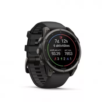 Garmin fenix 9 – 47 mm, Carbon Grey DLC titano korpusas su juodu silikoniniu dirželiu
