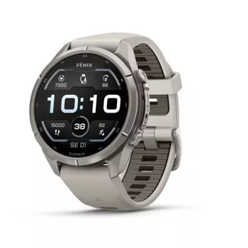 Garmin Fenix 9 Pro – 43mm Titanium su Fog Grey/Dark Sandstone silikoniniu dirželiu