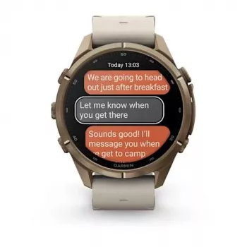 Garmin Fenix 9 Pro – inReach, 43 mm Autumn Gold titano laikrodis su Cream/French Grey silikoniniu dirželiu