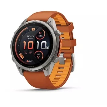 Garmin Fenix 9 Pro – inReach, 47 mm titano korpusas su Autumn Orange/Spark Orange silikoniniu dirželiu