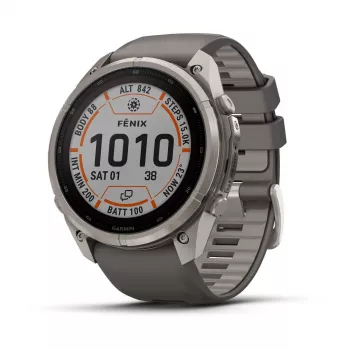 Garmin Fenix 9 Pro – inReach, Solar, 51mm Titanio su Pebble Grey silikoniniu dirželiu