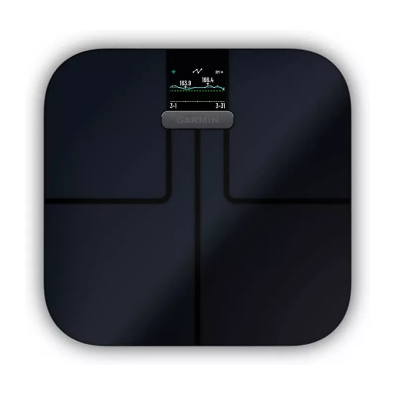 Garmin Index S2 išmaniosios svarstyklės juodos spalvos su Wi-Fi, kūno sudėties analize, 16 vartotojų profilių