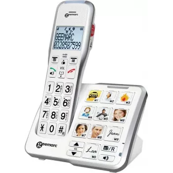 Geemarc AmpliDECT 595 Photo belaidis telefonas su nuotraukų mygtukais ir atsakikliu, baltas