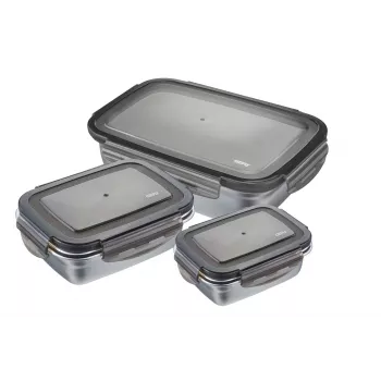 GEFU Preppo 3 prieskonių indų rinkinys, nerūdijantis plienas ir stiklas, po 100 ml, sandarūs, sukraunami, sidabriniai/skaidrūs