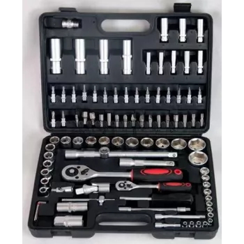 GEKO 94 dalių L-TECH veržliarakčių ir antgalių rinkinys su 1/4 inch ir 1/2 inch pavaromis, chromvanadžio plieno, matinio chromo apdaila, dėkle