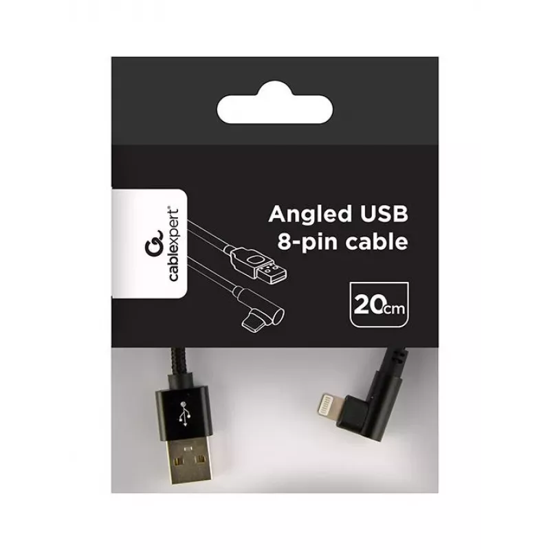 GEMBIRD kampuotas pintas USB-A į 8 kontaktų Lightning kabelis 0.2 m juodas