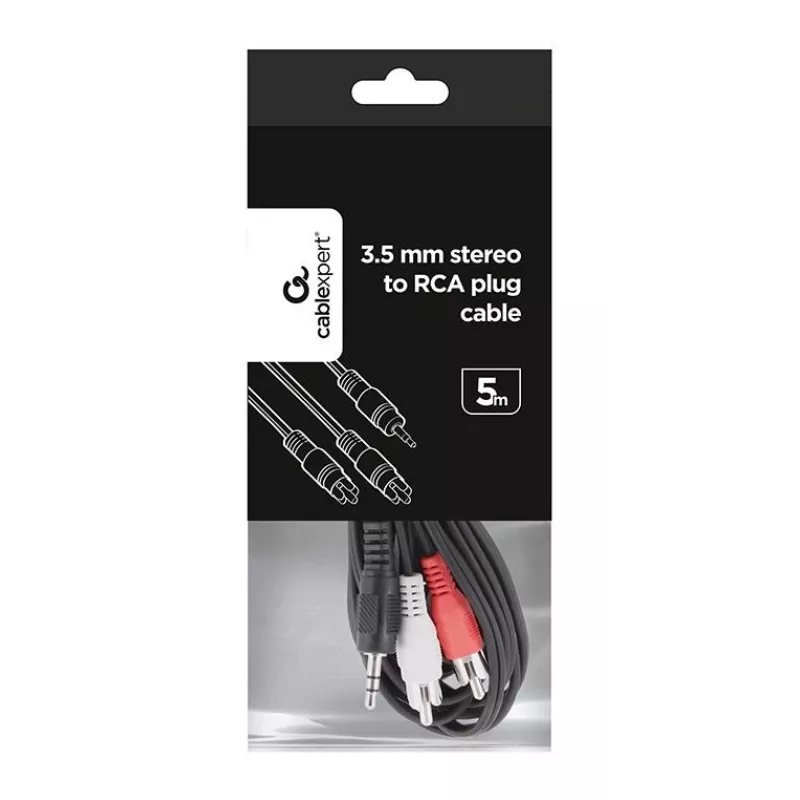 Gembird CCA-458-5M Garso laidas 3,5mm Jack – 2x RCA Kištukas–Kištukas 5m