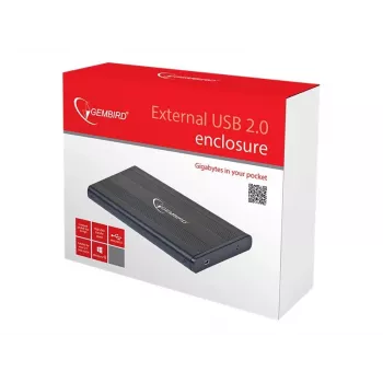 Gembird EE2-U2S-5 išorinis USB 2.0 dėklas 2,5 inch SATA HDD/SSD, aliuminis, juodas