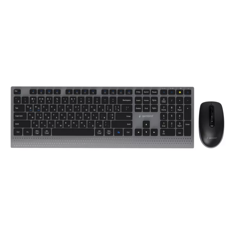 Gembird KBS-WPS-02-CYRL belaidis klaviatūros ir pelės rinkinys, dvigubo ryšio (2.4G + Bluetooth), rusiškas kirilicos išdėstymas, juodos spalvos