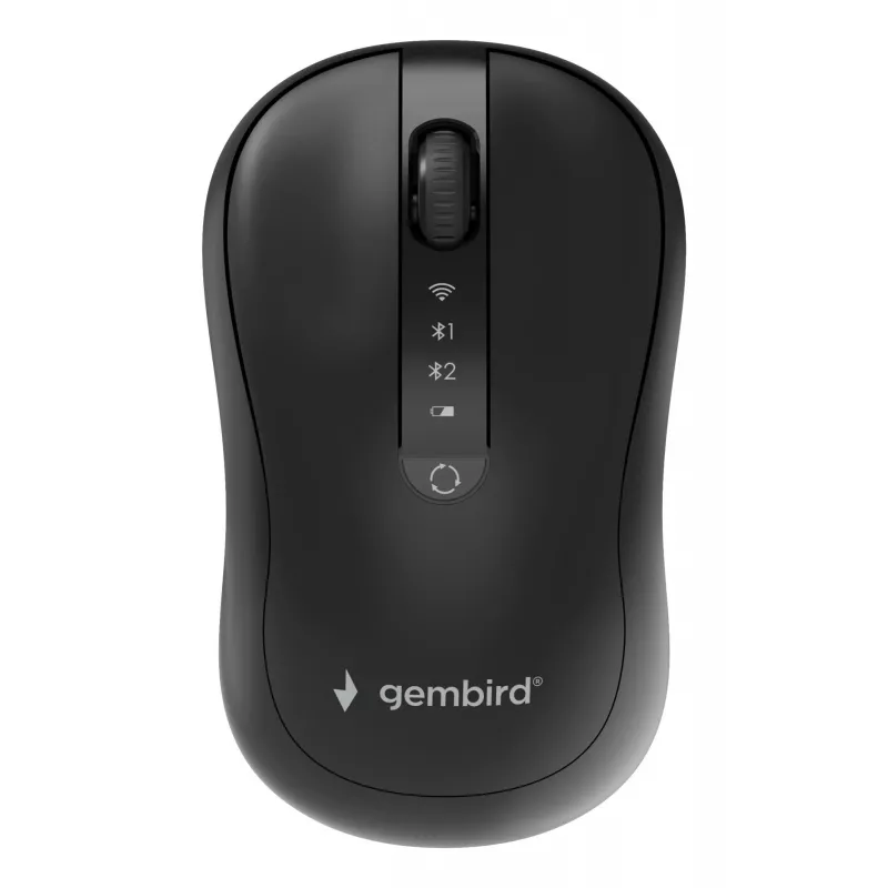 Gembird MUSW2-4B-01 belaidė pelė su dvigubu ryšiu (2.4 GHz + Bluetooth 5.0), 1600 DPI optinis jutiklis, 4 mygtukai, ambidekstrinė, juoda